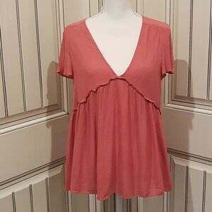 Matilda Jane women's small  Coral Pink Blouse V-Neckline short sleeve